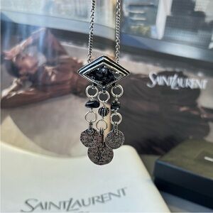 YSL Necklace - Yves Saint Laurent Necklace 
Black Onyx Metallic tone
Authentic